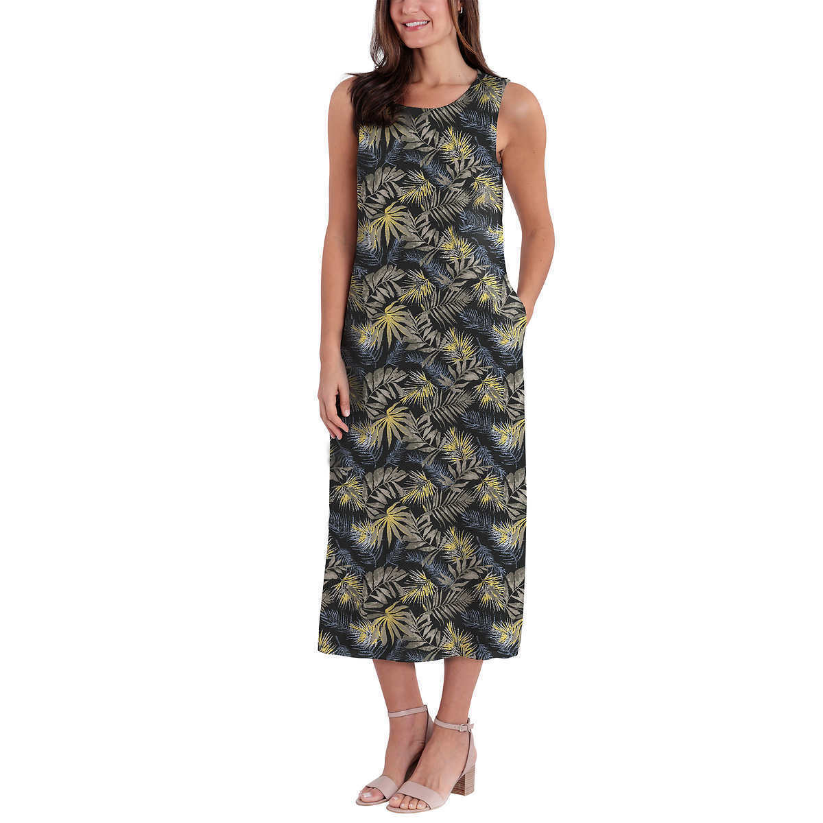 Briggs Women's Linen Blend Relaxed Fit Lightweight Floral Dress (Black Floral, XXL)