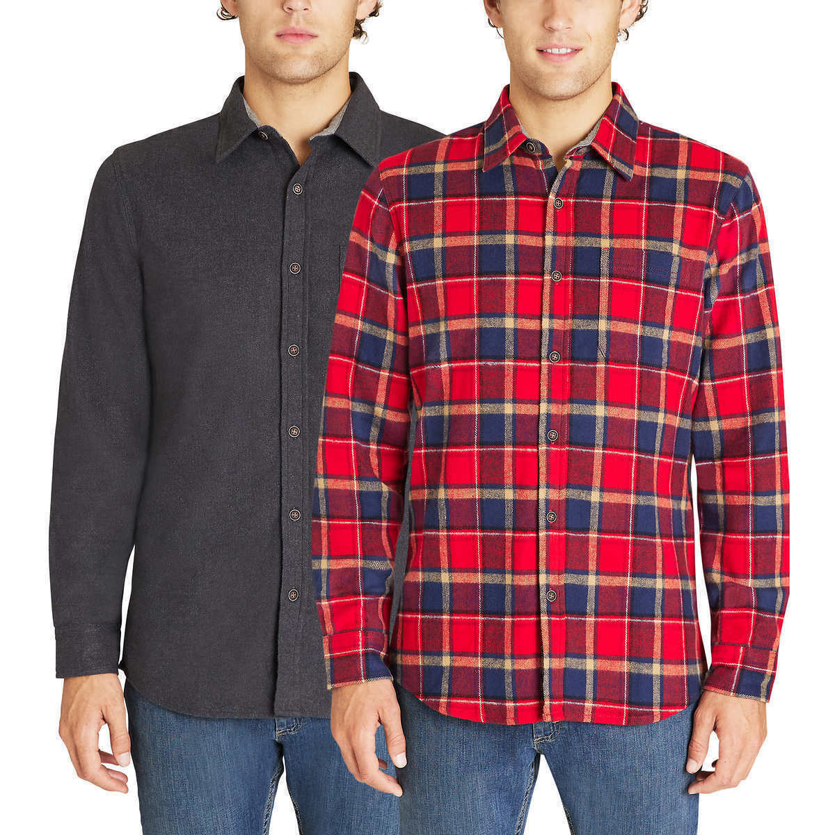 Lee Men's Flannel Shirt, 2-pack (Charcoal Heather/ Bulls Red, Medium)