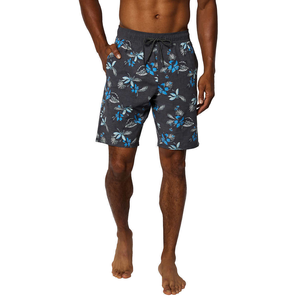 Hang Ten Men's Quick-Dry Stretch Pockets Swim Shorts (Grey, Medium)