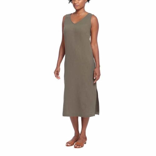 Briggs Women's Linen Long Dress (Dusty Olive, Large)