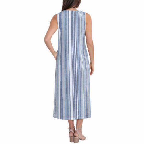 Briggs Women's Linen Blend Dress: Classic V-neckline and short sleeves in breathable, lightweight fabric.