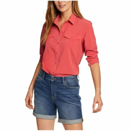Eddie Bauer Women's Button up top Long Sleeve (Chili, X-Large)