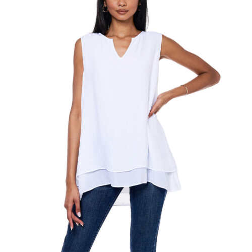 Cristina B WomenÃ¢â‚¬â„¢s Sleeveless Tunic V Neck Flowy Double Layer Tank (White, X-Small)