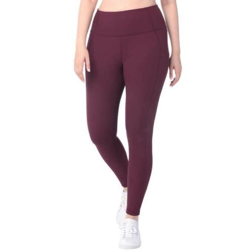 LukkaLux Women's Ribbed Legging with Pockets (Burgundy, Medium)