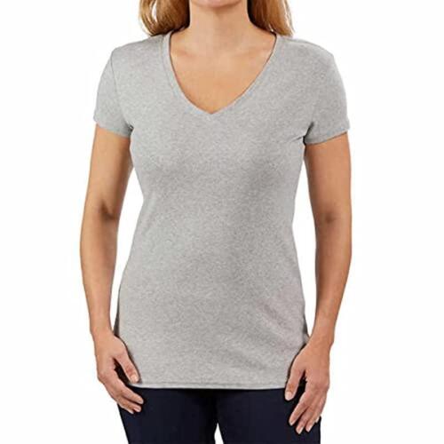 Kirkland Signature Women's Cotton V-Neck T-Shirt (Light Grey, X-Small)