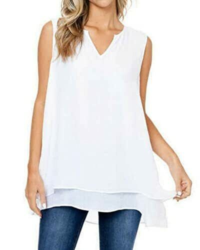 Cristina B Women's Sleeveless Blouse (White,M)