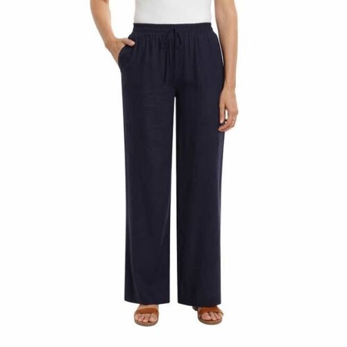 Briggs Ladies' Linen Blend Pull-On Pant (Navy, Small)