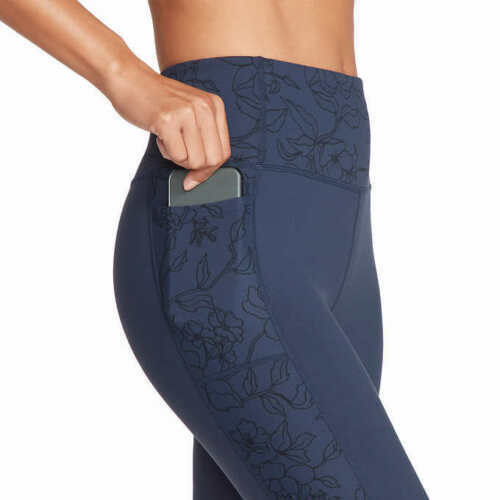 Skechers Women's Go Walk High Waist Legging 4-Way Stretch (Navy Bloom Outlines Print, Small)