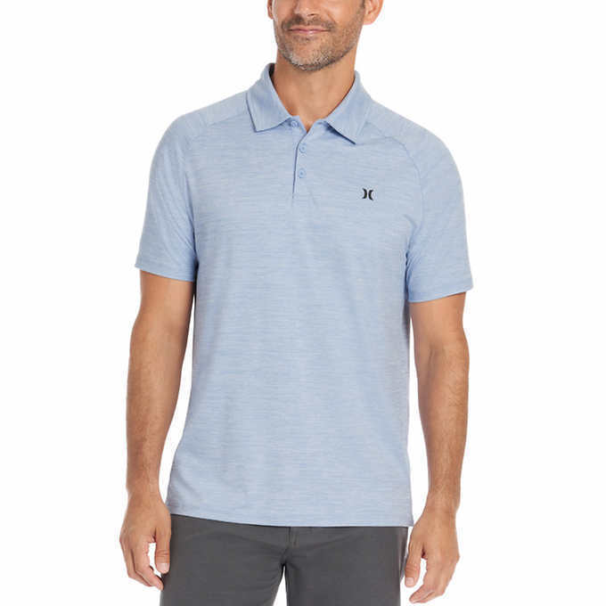 Hurley Men's Ultra Soft Stretch Moisture Wicking Performance Polo Shirt (Light Blue, X-Large)