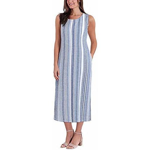 Briggs Women's Linen Blend Dress: Classic V-neckline and short sleeves in breathable, lightweight fabric.