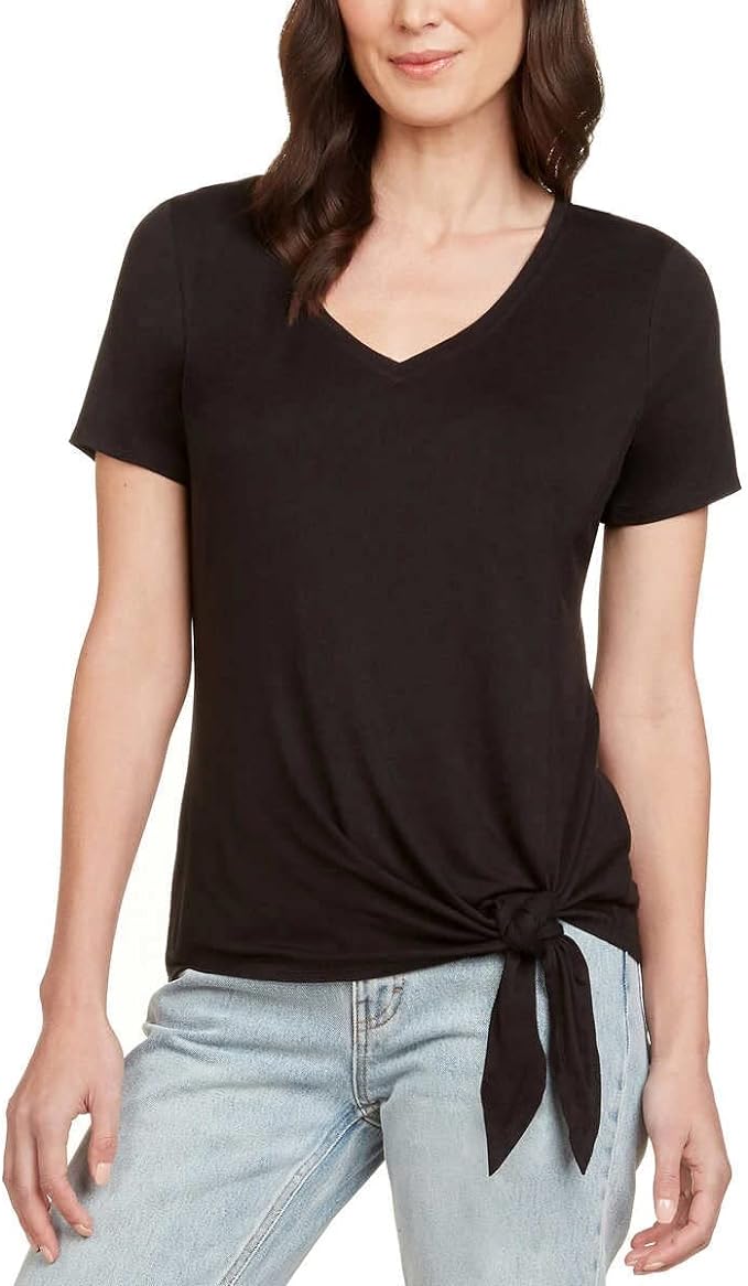 Matty M Women's V-Neck Side Tie Tee 