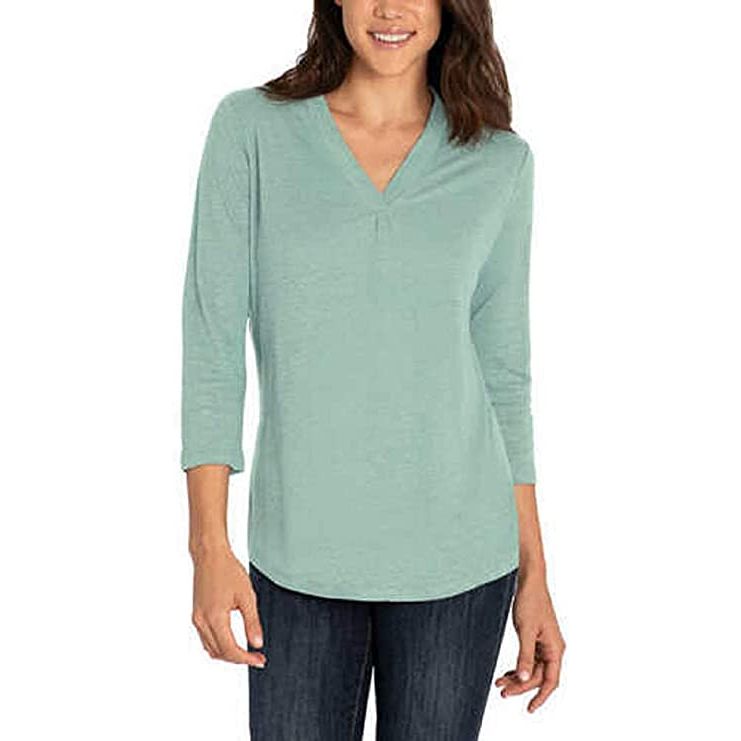 Orvis Women's Linen Blend Top - Lightweight 3/4 Sleeve V-Neck - Elegant Summer Fashion