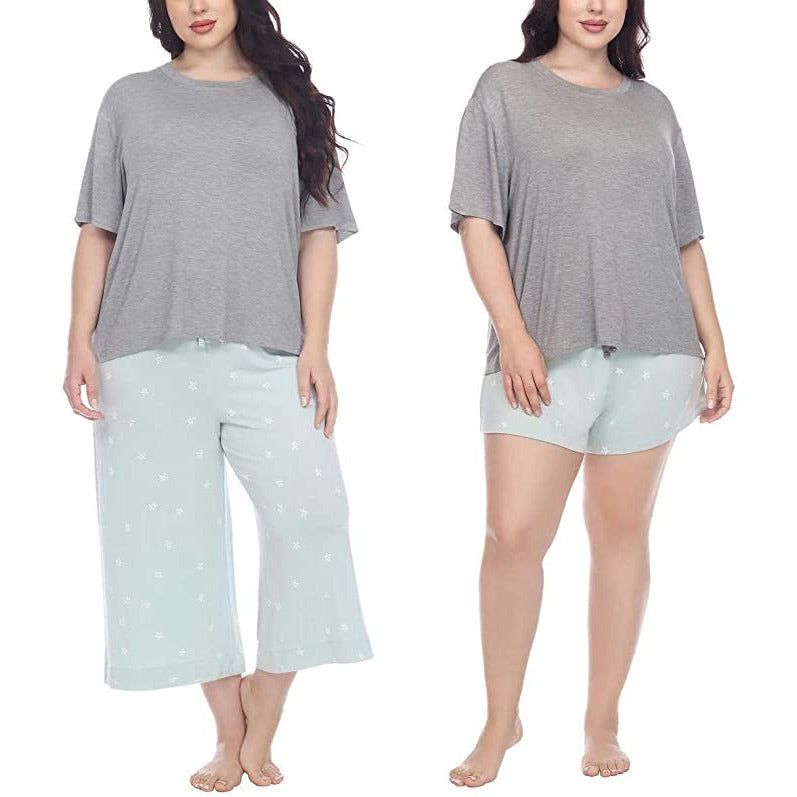 Cozy and chic Honeydew 3-piece pajama set: Long-sleeve top, shorts, and pants in soft, breathable fabric