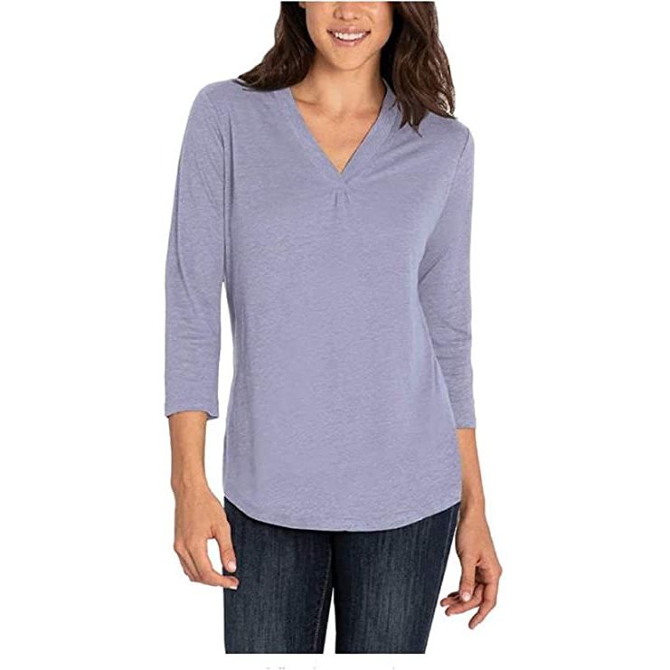 Orvis Women's Linen Blend Top - Lightweight 3/4 Sleeve V-Neck - Elegant Summer Fashion