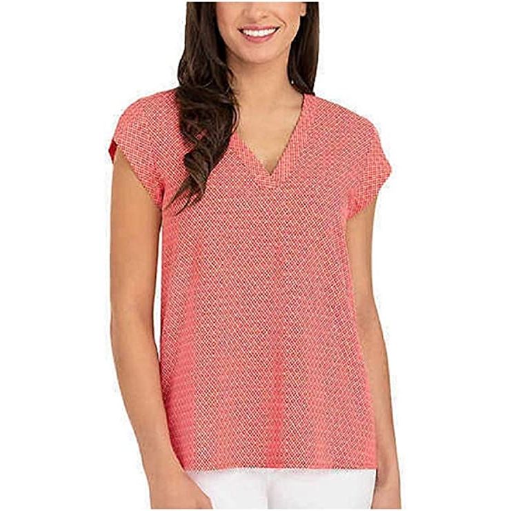 Hilary Radley Women's V-neck Short Sleeve Blouse
