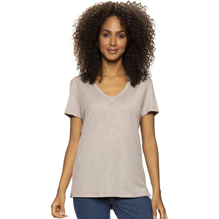 Felina Women's Slub Jersey V-Neck Tee: Soft & Breathable Cotton-Poly Blend Short Sleeve T-Shirt in Multiple Colors