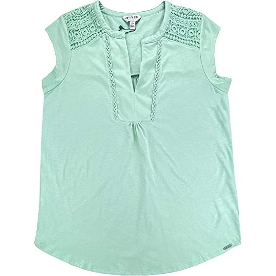 Orvis Women's Anna V-Neck Top with Crochet Lace Insets - Stylish and Elegant Women's Blouse