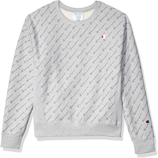 Champion LIFE Women's Printed Reverse Weave Crew, Diagonal Logo Script Heather